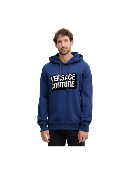 Bluza z kapturem Versace Jeans Couture z kapturem niebieska