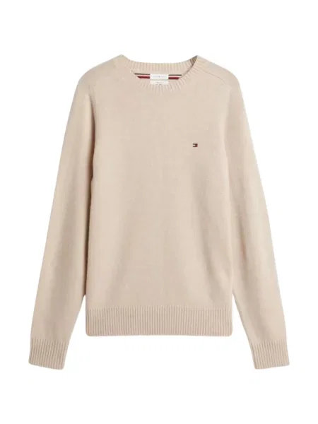Pulover Tommy Hilfiger cu decolteu rotund alb
