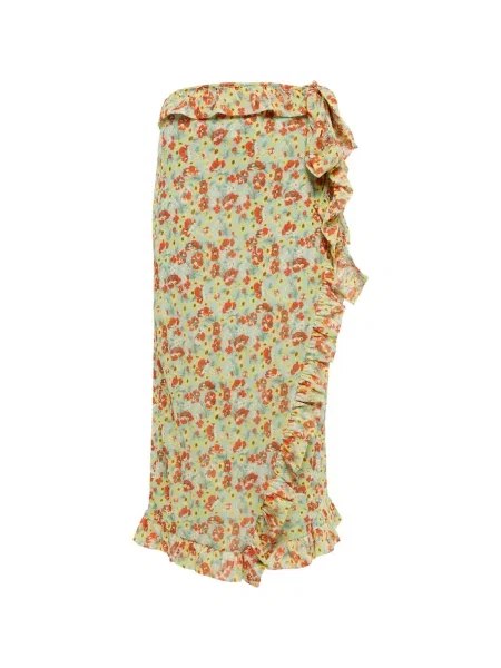 Fustă midi Ganni cu model floral cu imagine până la genunchi