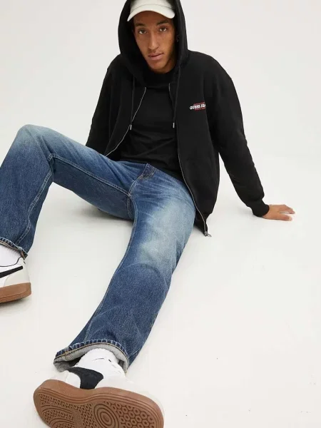 Bluza z kapturem Guess Jeans z kapturem klasyczna czarna