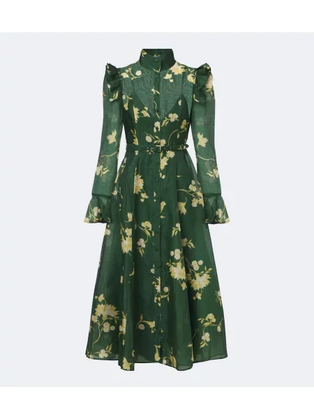 Rochie midi Leo Lin de in cu model floral verde