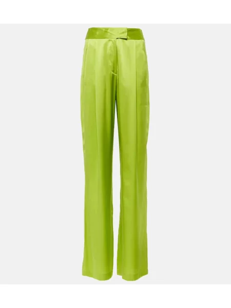 Pantaloni The Sei cu talie înaltă din satin verde