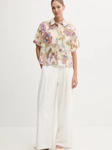 Pedro del Hierro koszula relaxed z kołnierzykiem klasycznym beżowy