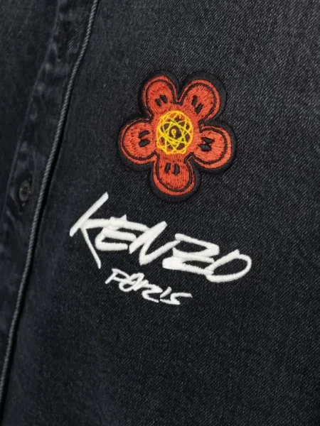 Cămașă Kenzo cu broderie cu model floral negru
