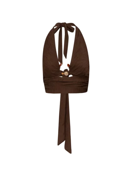 Top Baobab cu strasuri cu gât halter maro