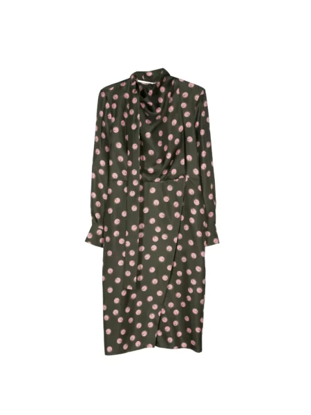 Lniana sukienka Fendi w grochy zielona