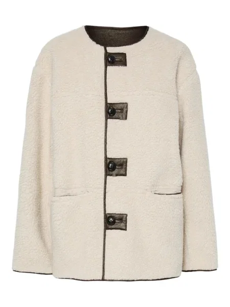 PIECES Geacă de primăvară-toamnă PCJulie maro închis / lână alb