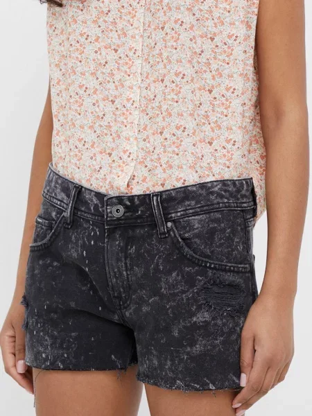 Pepe Jeans pantaloni scurti jeans Thrasher femei modelator medium waist negru