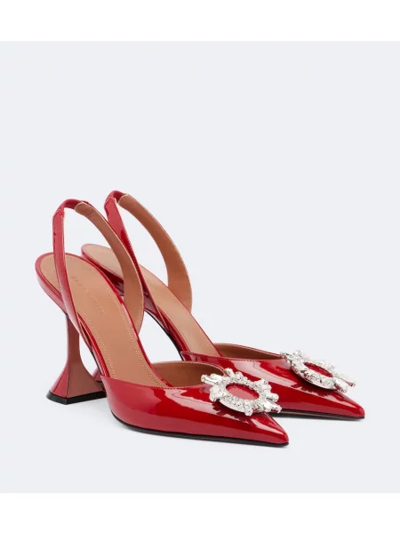 Pantofi cu toc Amina Muaddi din piele slingback roșu