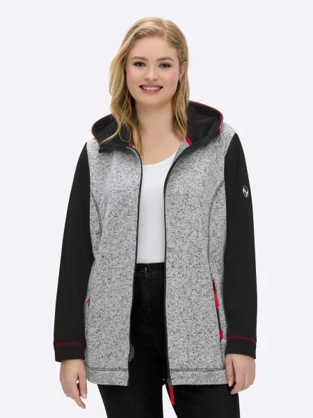 SHEEGO Jachetă fleece gri amestecat / roșu negru