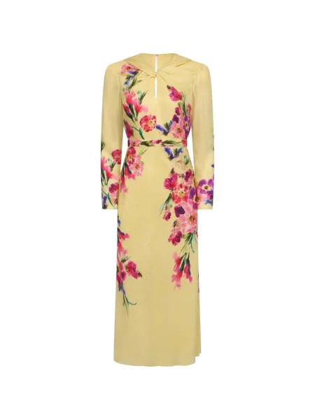 Rochie Saloni cu model floral cu imagine galben
