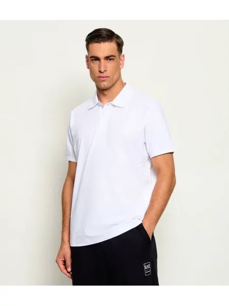 Tricou polo Boss Green stretch alb