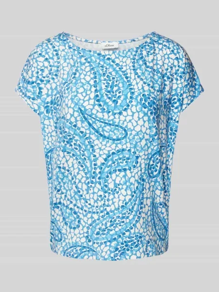 T-shirt o kroju relaxed fit z mieszanki z obniżonymi ramionami S.oliver Red Label niebieska
