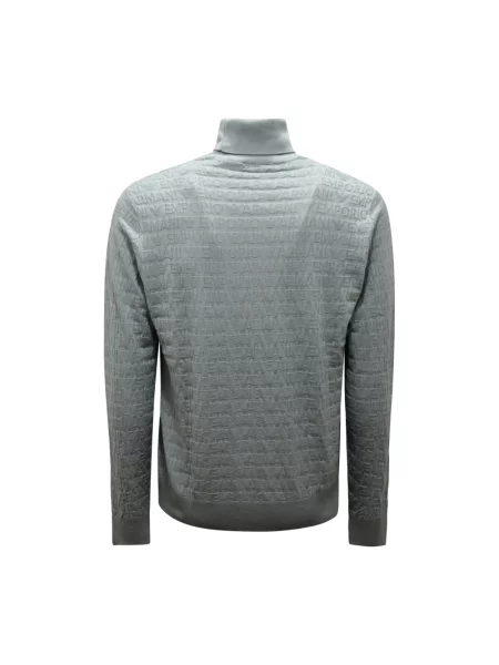 Lniany sweter z golfem Armani niebieski