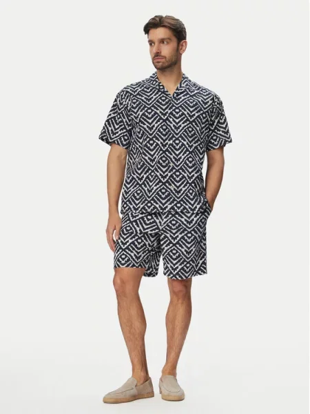Jack & Jones Komplet srajca in kratke hlače iz blaga Milo Seersucker Resort Mornarsko modra