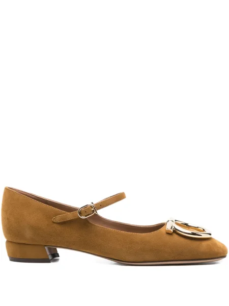 Pantofi cu toc Ferragamo din piele de căprioară cu cataramă maro