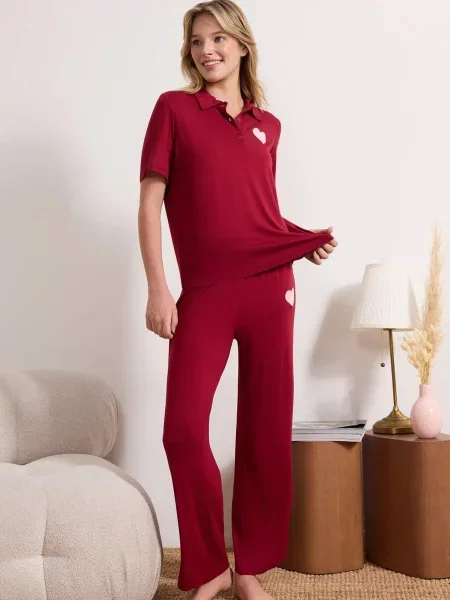 Trendyol Pijama roz / burgundy roșu