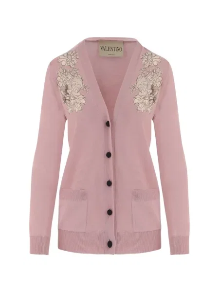 Cardigan Valentino Garavani cu broderie de lână roz