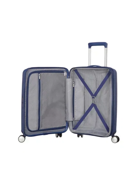 Lniana walizka American Tourister niebieska