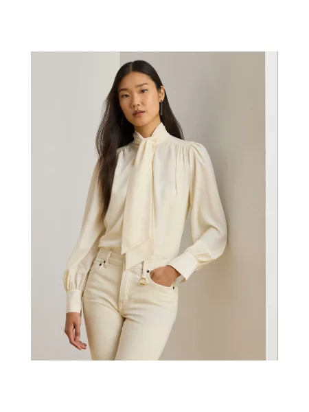Lauren Ralph Lauren koszula regular z wiązanym dekoltem beżowy