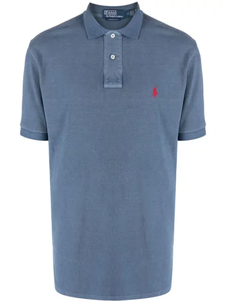 Plisirana satenska polo majica Polo Ralph Lauren s vezom plava