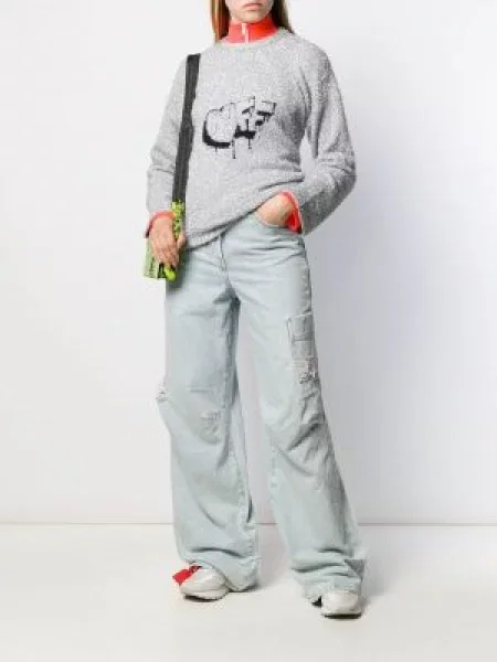 Svetr Off-white s kulatým výstřihem bílý