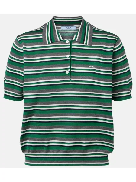 Tricou polo Prada de mătase cu dungi verde