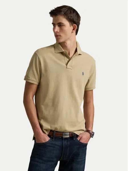 Тениска с яка Polo Ralph Lauren с изчистен дизайн синьо