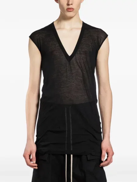 Tricou Rick Owens fără mâneci cu decolteu în V negru