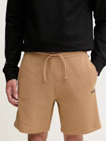 BOSS szorty lounge z bawełną Waffle Shorts brązowe