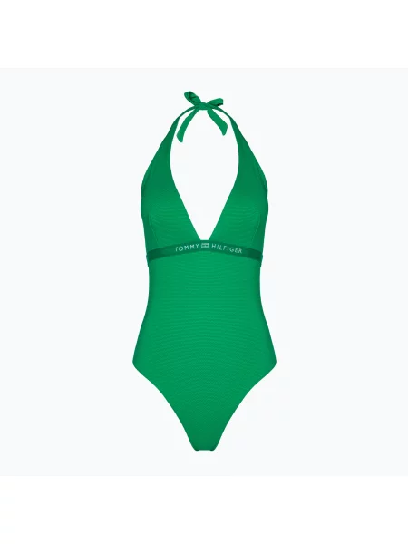 Jednodílné plavky Tommy Hilfiger Halter Rp olympic green zelené