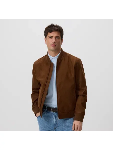 Reserved Bunda bomber z imitace semiše zlatavá hnědá