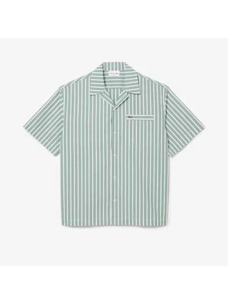 Lacoste Koszula W Paski Z Krótkim Rękawem O Swobodnym Kroju zielona