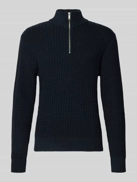 Bluza o kroju regular fit z kołnierzem i fakturą wafla model ‘TOM’ Selected Homme granatowa
