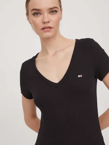 Tommy Jeans T-shirt γυναικείο με ελαστάν μαύρο