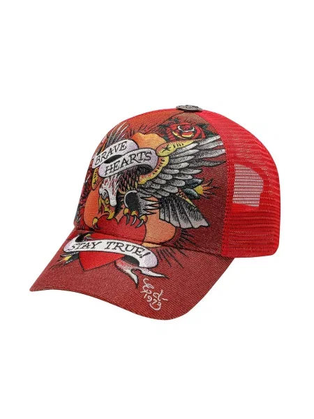 Ed Hardy Șapcă Brave Hearts castaniu / roșu rodie / negru alb