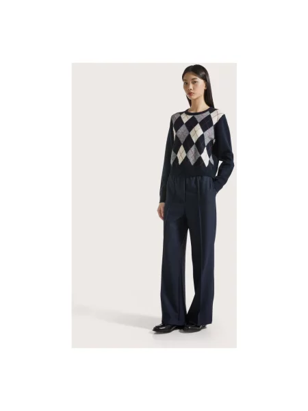 Sweter Seventy z kaszmiru z nadrukiem niebieski