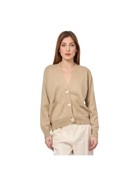 Armani Exchange Swetry Kobieta Beżowy M Beżowy Kardigan z Błyszczącymi Szczegółami złoty