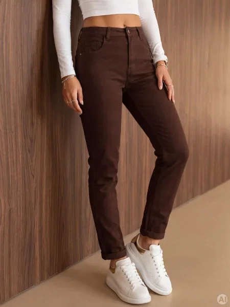 Jeansy mom fit z wysokim stanem Dstreet brązowe