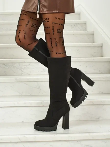 Botine Resti din piele cu toc înalt negru