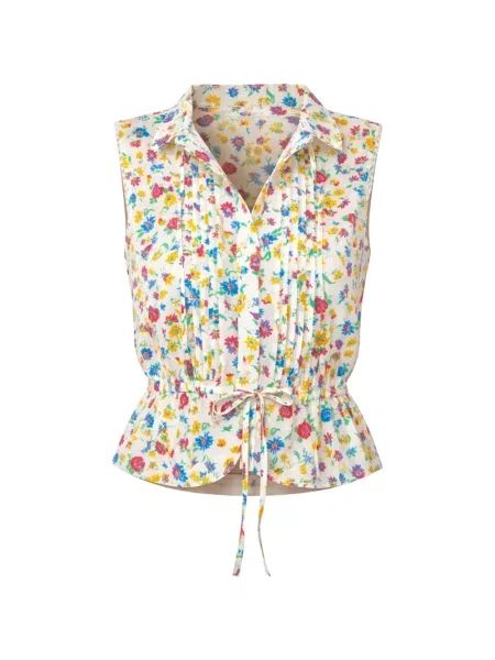 Sznurek ściągający bluzka Mother w kwiatki z nadrukiem biała