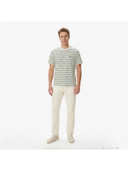 Lacoste T-Shirt Z Okrągłym Dekoltem W Paski Classic Fit zielony