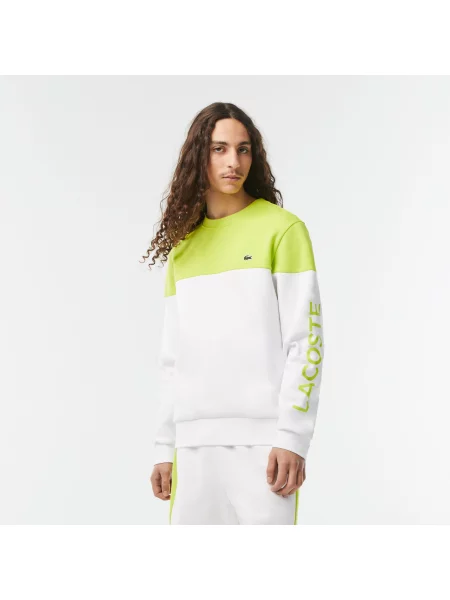 Lacoste Bluza Z Okrągłym Dekoltem Z Blokadą Koloru Regular Fit biała