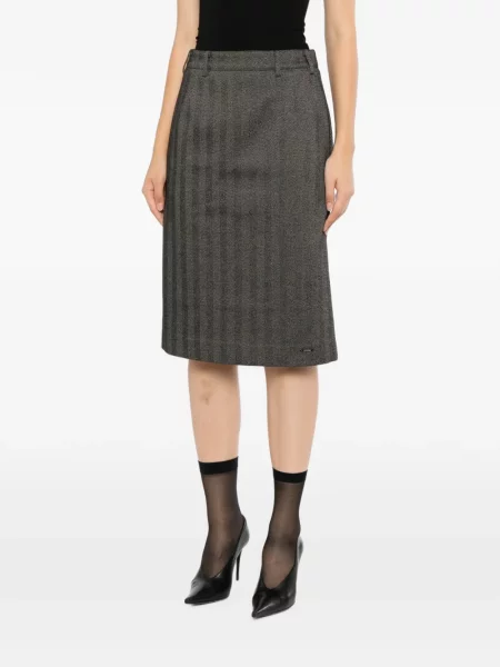 Fustă Bonbom cu model herringbone gri
