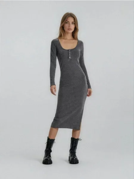 Сукня міді з біля вирізу темно-сірий сіра