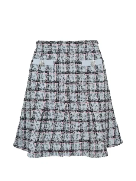 Dzianinowa spódnica mini Self-portrait w kratę niebieska