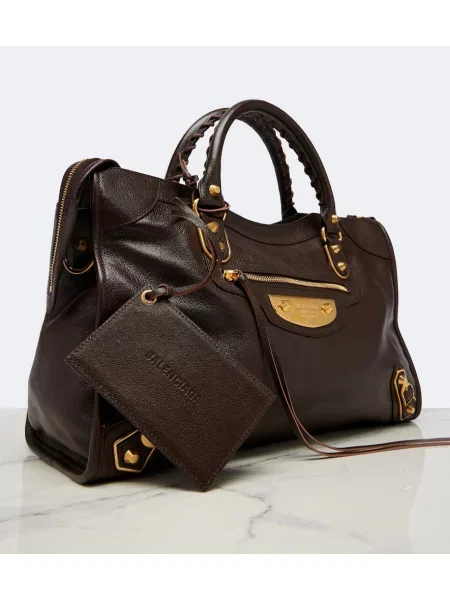 Top Balenciaga din piele maro