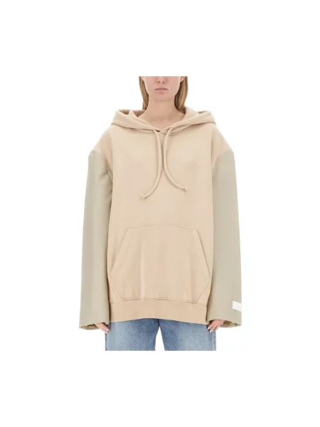 Bluza z kapturem Mm6 Maison Margiela z kapturem z logo beżowa