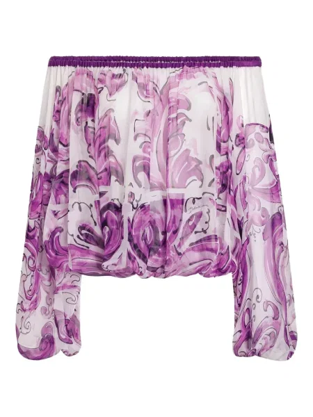 Bluză Dolce & Gabbana de mătase cu imagine alb