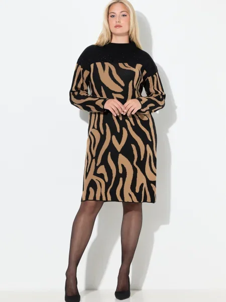 Ulla Popken Rochie tricotat maro deschis negru